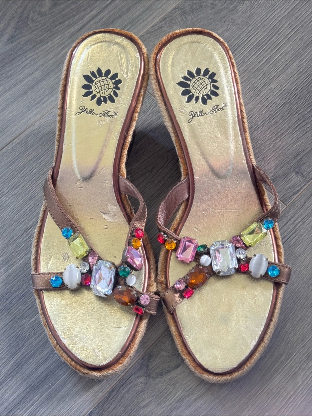 Yellow Box Westin Jeweled Slide Sandals Multicolor Gemstone Wedges 8